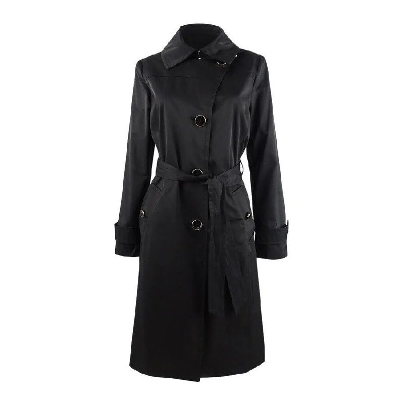 Anne Klein Women's Belted Hooded Trench Coat (S, Black)