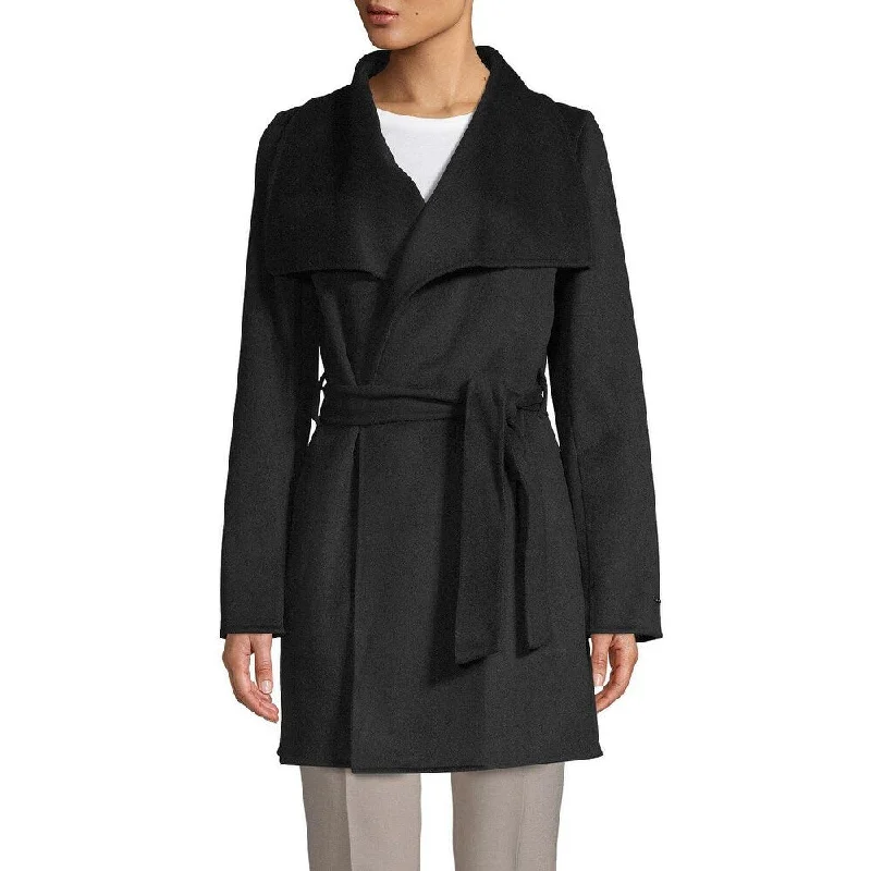 T Tahari Women's Ella Lightweight Wool Wrap Coat Jacket, Black