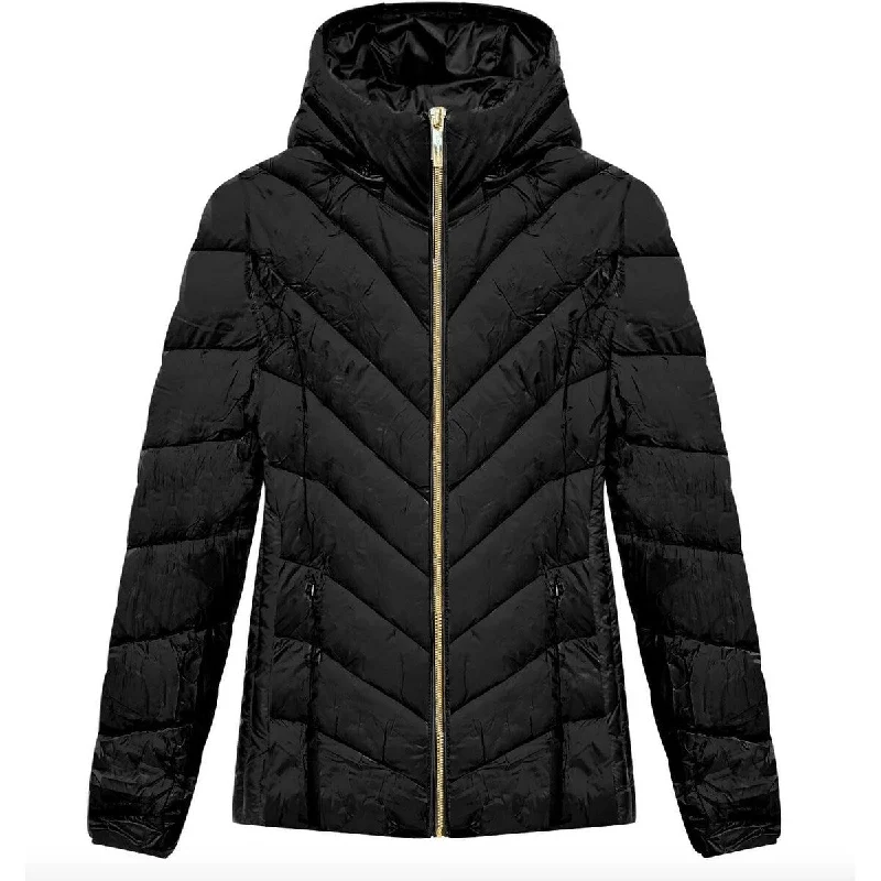 Michael Michael Kors Women Black Chevron Quilted Short Packable Jacket Coat