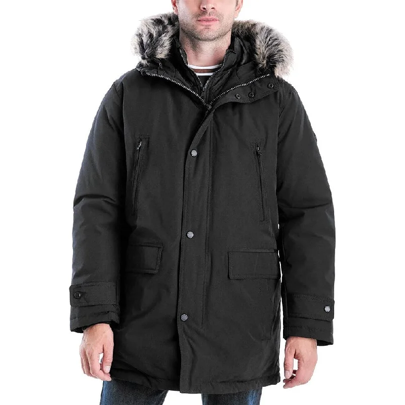 Michael Kors Men MMK791896 Heavyweight Hooded Snorkel Parka Coat With Bib Black