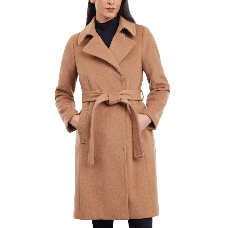 Womens Belted Notched Collar Wrap Coat - Size Large