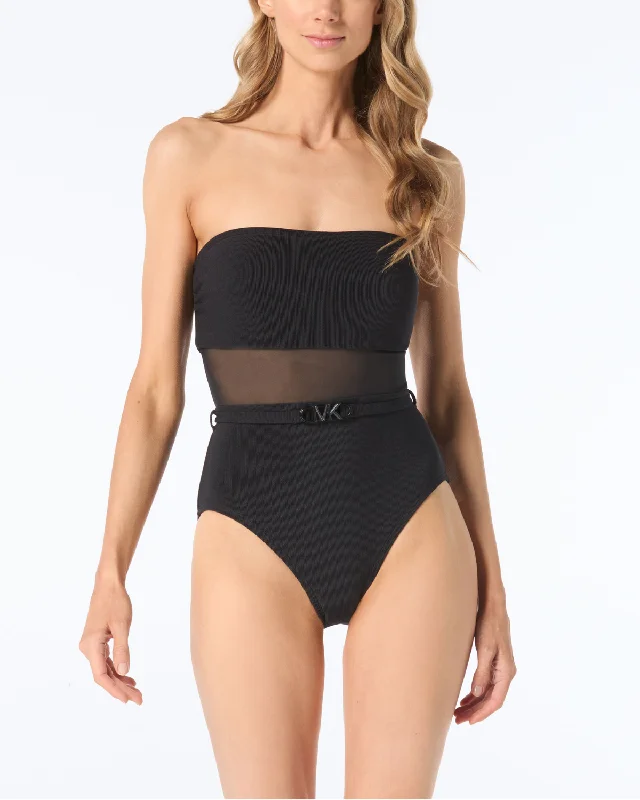 2024 Michael by Michael Kors Mesh & Rib Bandeau One Piece - Mm2t403