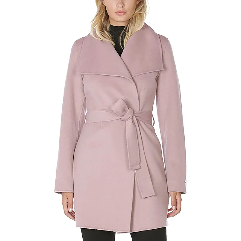 Tahari Women's Powder Pink Wool Wrap Belted Jacket Coat Outerwear