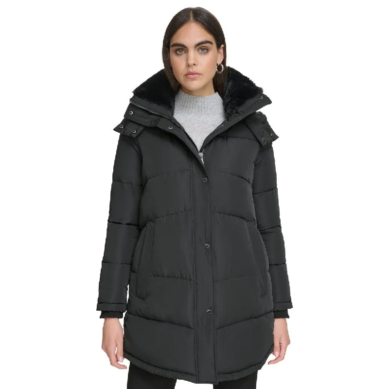 Calvin Klein Womens Faux Fur Trim Hooded Puffer Coat - Size Large