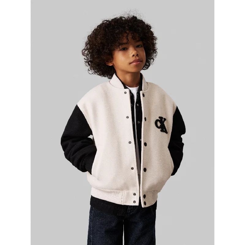 Calvin Klein Oatmeal Heather Heather Varsity Jacket