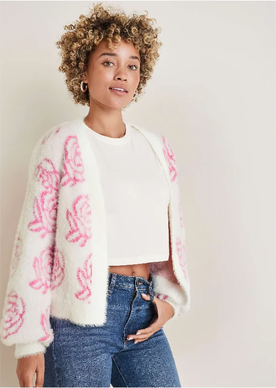 Rose Eyelash Cardigan - Pink Multi