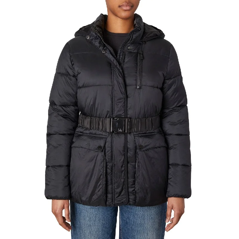 Nicole Miller Irridescent Nylon Puffer W/Belt Detail