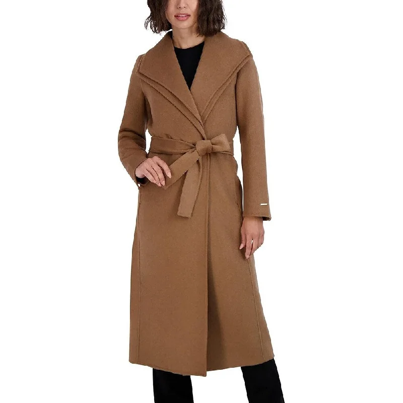 TAHARI Women's Maxi Double Face Wool Blend Wrap Coat, Camel