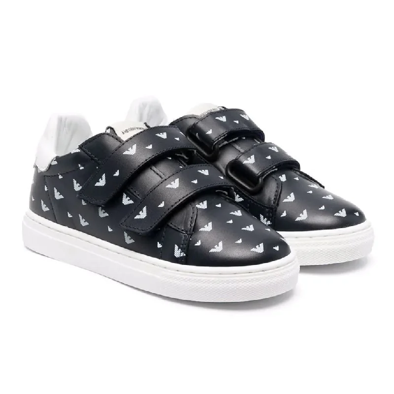 Navy Logo Print Strap Sneakers