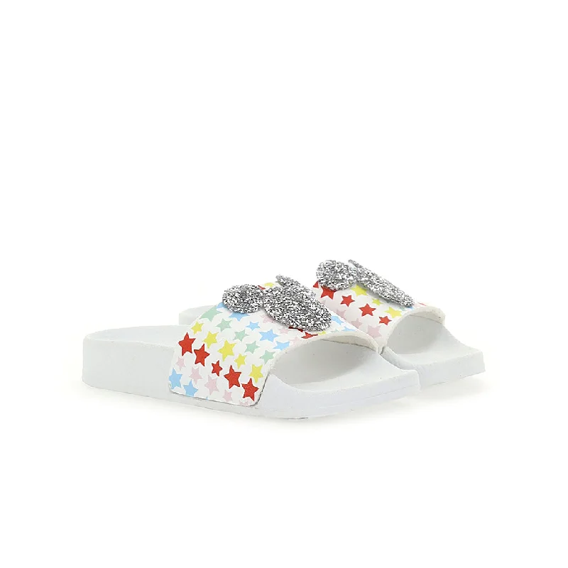 White Glitter Mickey Mouse Beach Slides