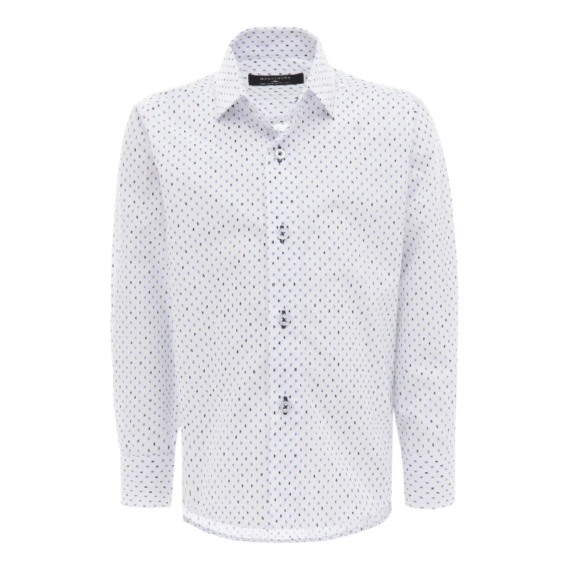 White Ticket Print Dress Shirt