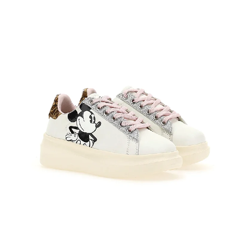 White Leopard Tab Platform Mickey Sneakers