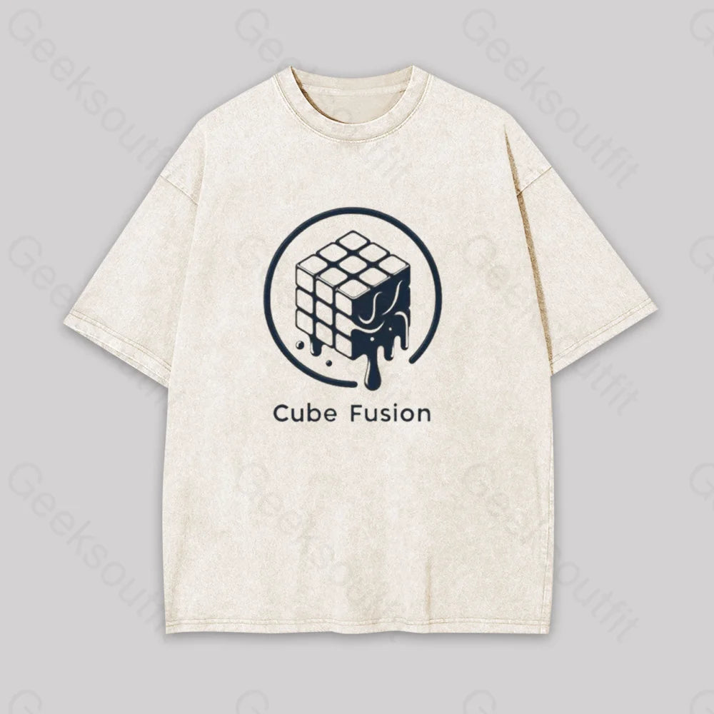 Melting Rubiks Cube Geek Washed T-shirt