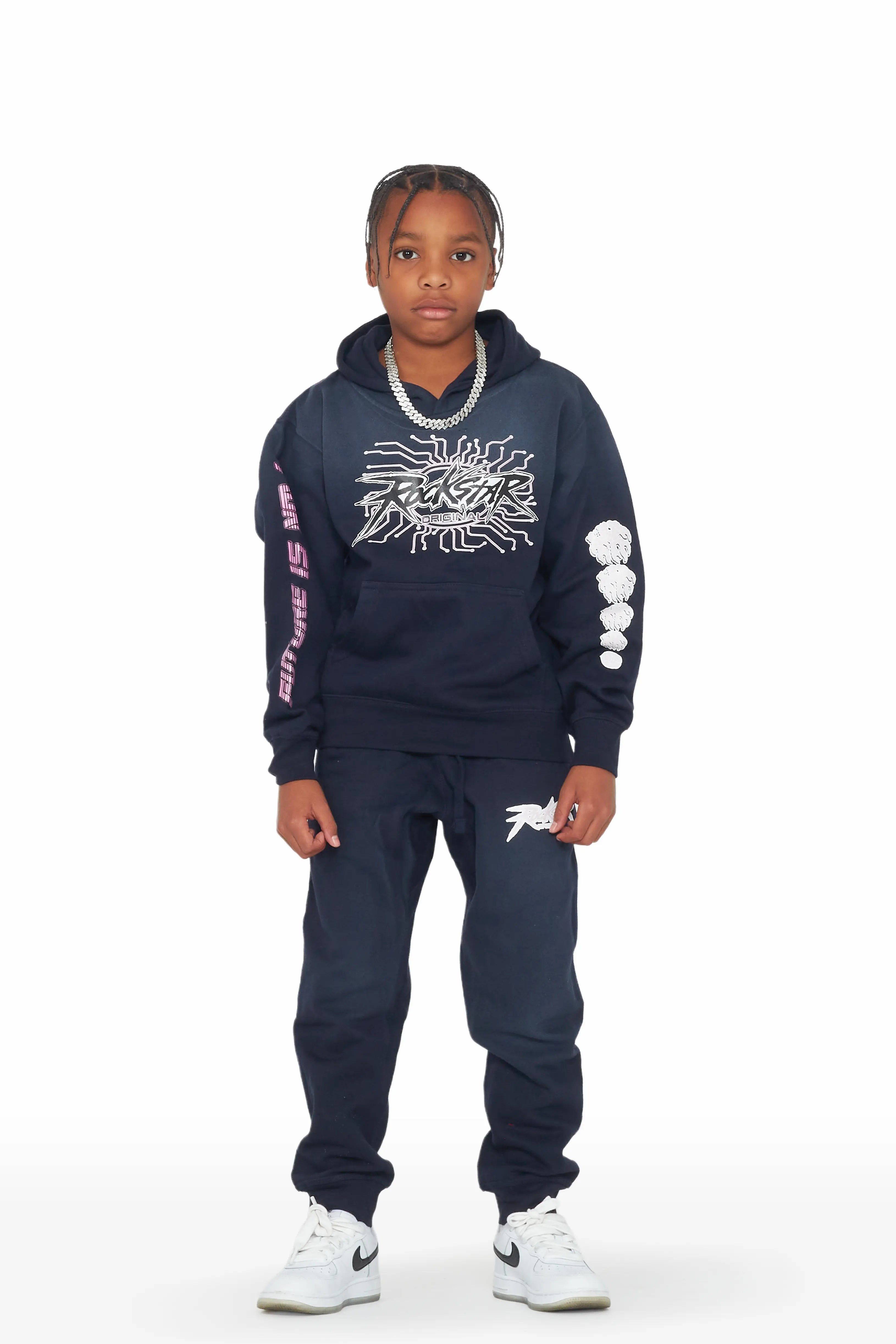 Boys Race Navy Hoodie Track Pant Set