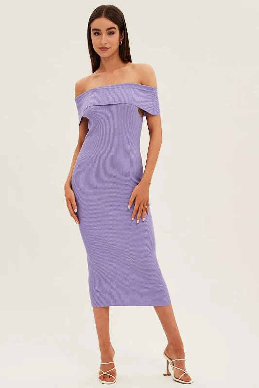 Purple Off Shoulder Dress Knit Bodycon Knit