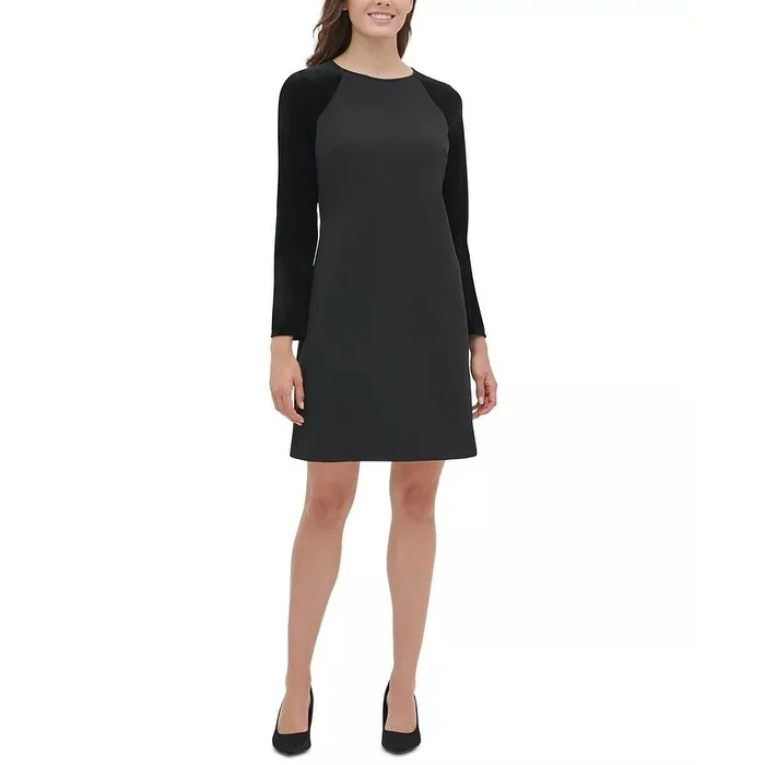 Tommy Hilfiger Women's Velvet-Sleeve A-Line Dress Black Size SQUARE 18