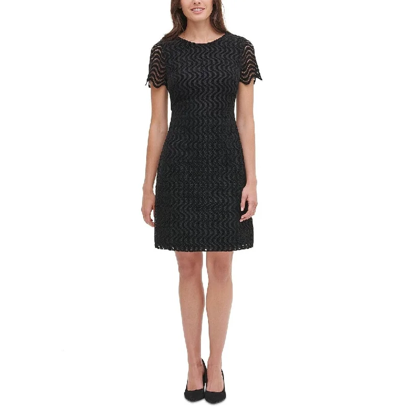 Tommy Hilfiger Women's Fleece Lace Shift Dress Black Size 8