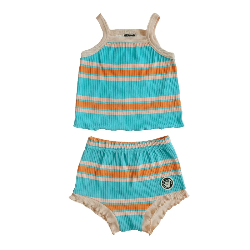 Blue + Pink Stripe Ribbed Two Piece Set