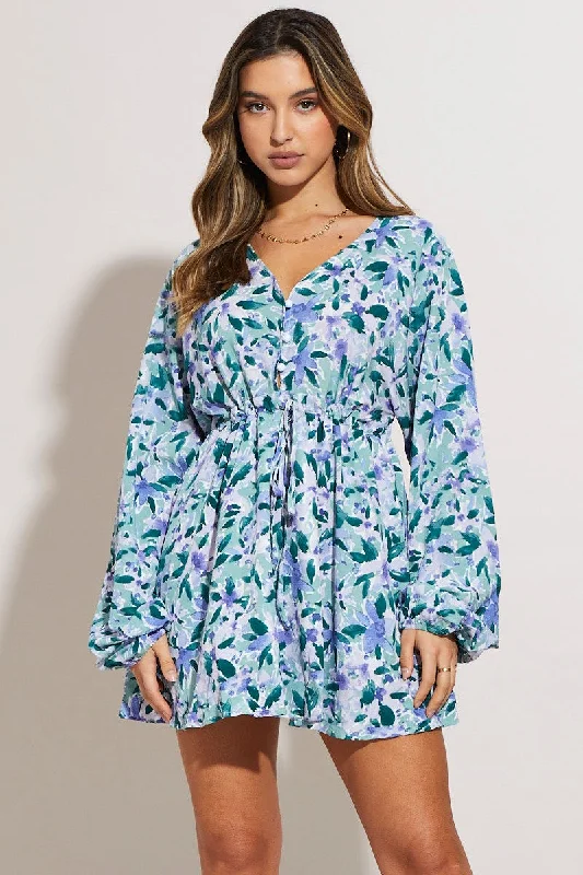 Print Mini Dress Long Sleeve