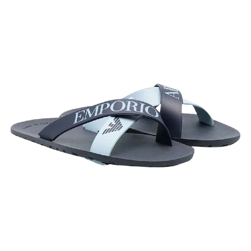 Navy Logo Cross Over Strap Sandals