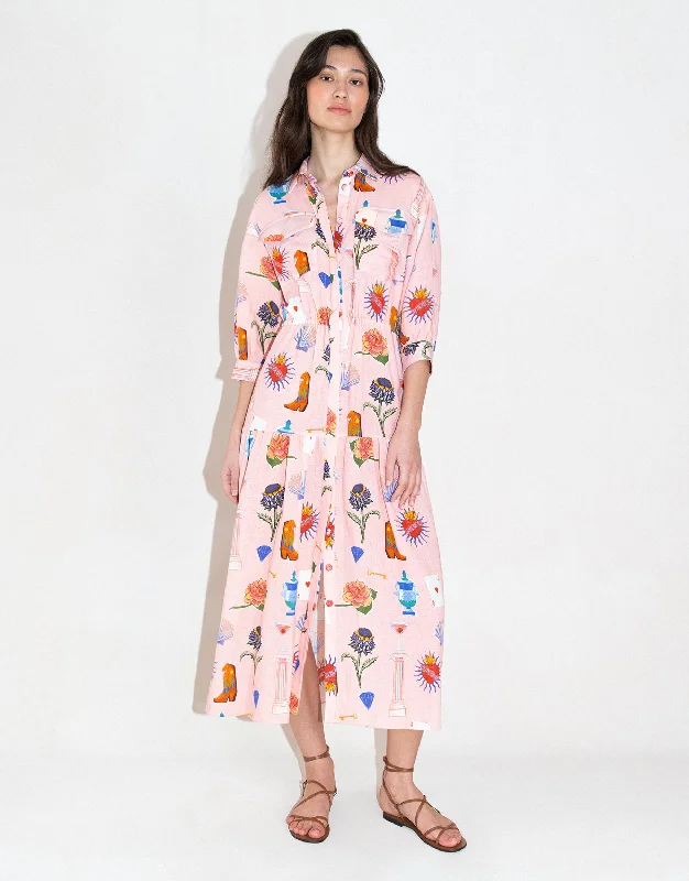 Uma Linen Midi Dress - Wanderlust Pink