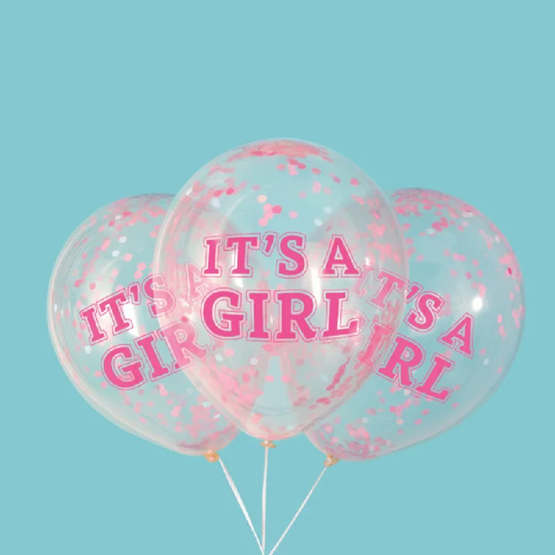 12 inch IT'S A GIRL PREFILLED WITH PINK CONFETTI (6 PK)