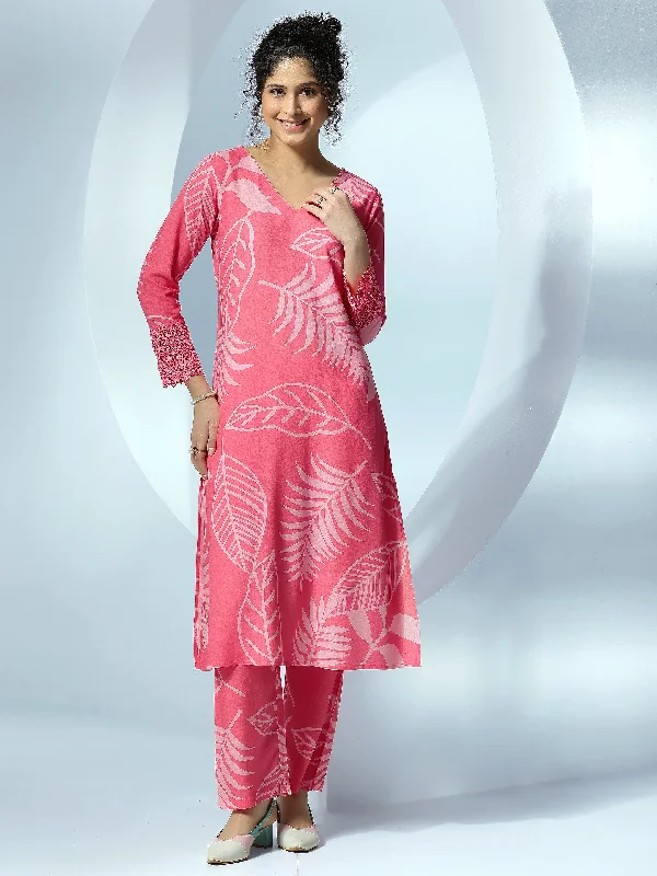 Pink Printed Silk Blend Co-Ords