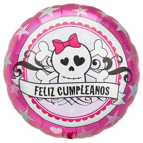 18 inch FELIZ CUMPLEANOS SKULLY PINK