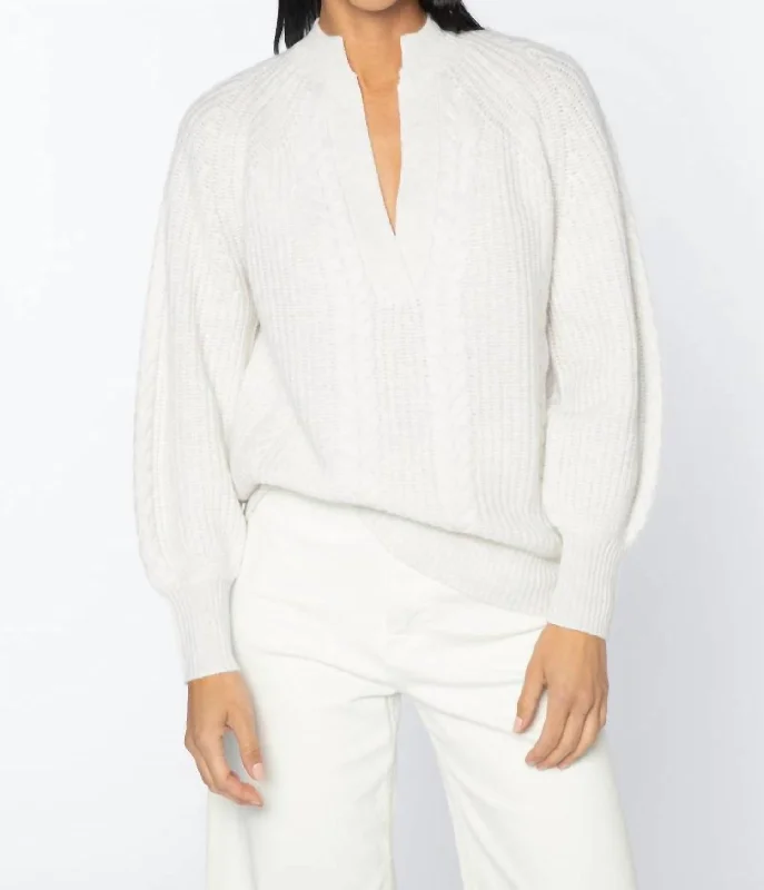 Cable Splitneck Crew Sweater In Whisper