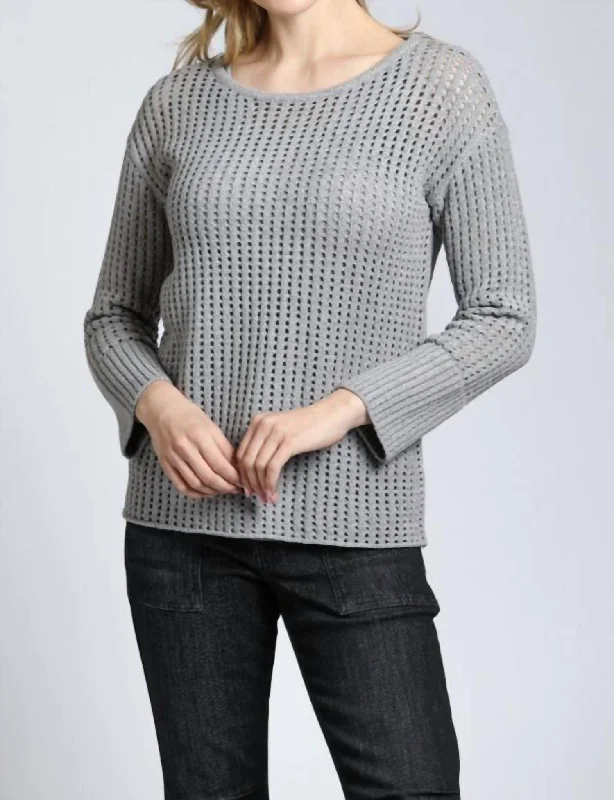 Open Knit Pullover Sweater In Silver