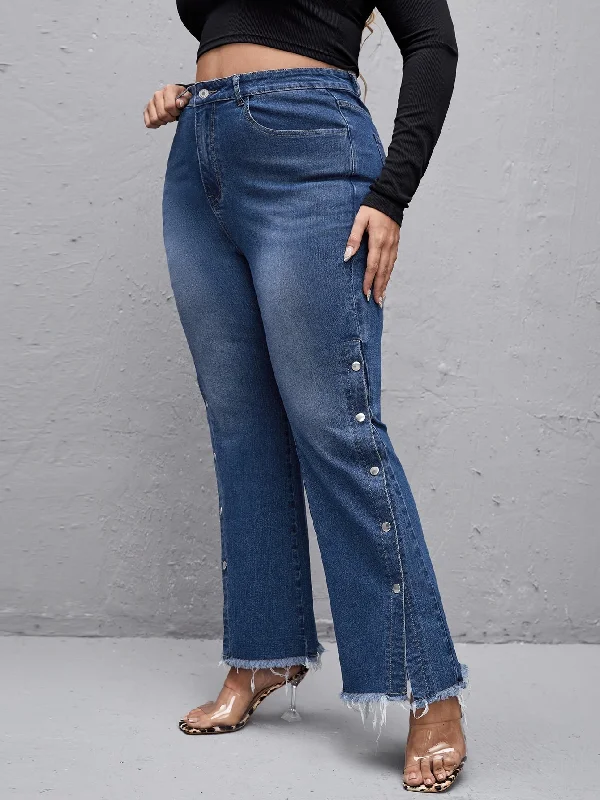 Plain Washed High Waist Long Plus Size Jeans