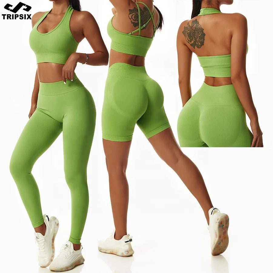 Women Popular New Design Seamless Shirt Short Legging Bra Gym Set Yoga Wear Set Fitness Set