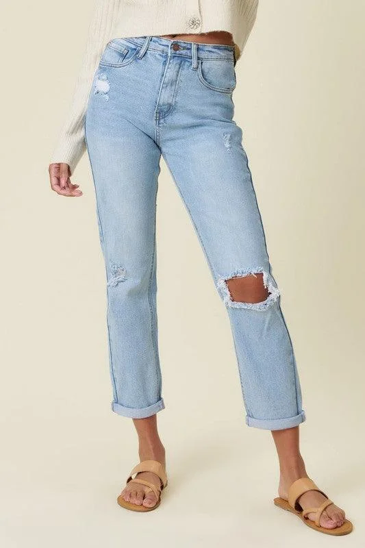 Easygoing Fashion Vibrant M.I.U. Distressed Mom Jean