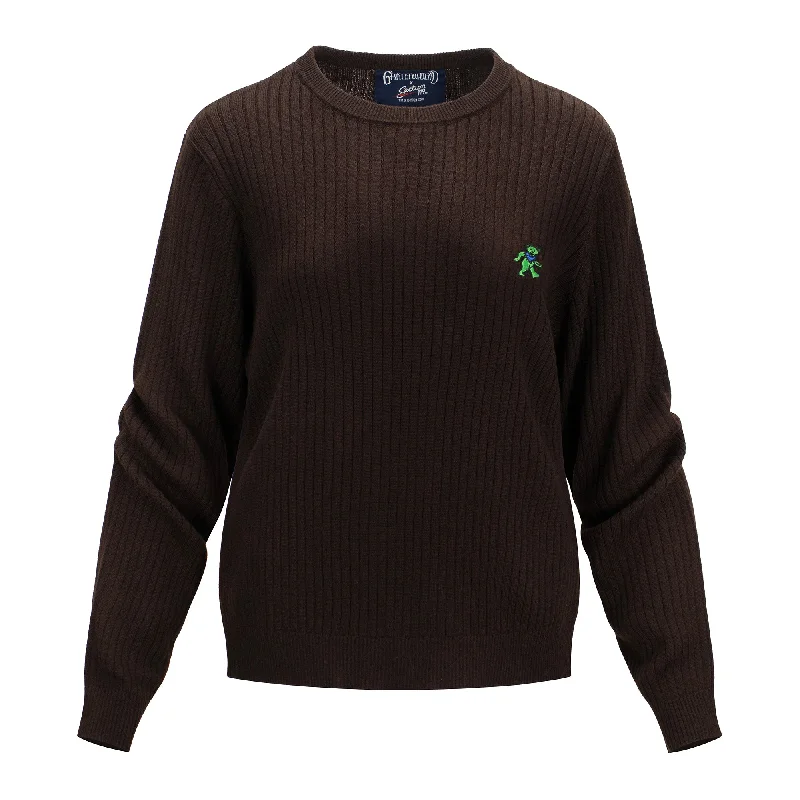 Grateful Dead | Women Fitted Crewneck Sweater | Green Bear in Brown