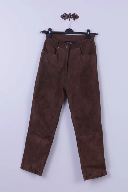 Style File Womens 10 S Trousers Brown 100% Leather Suede Retro High Waist Pants