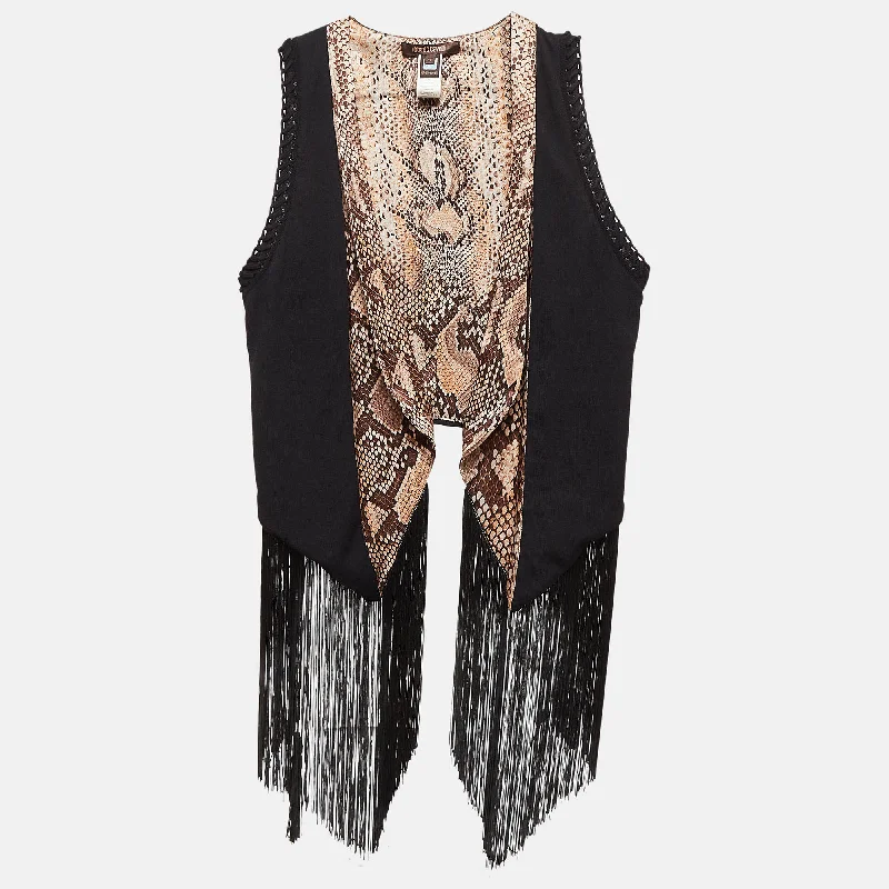 Roberto Cavalli Black Knit And Silk Tassels Detail Cardigan