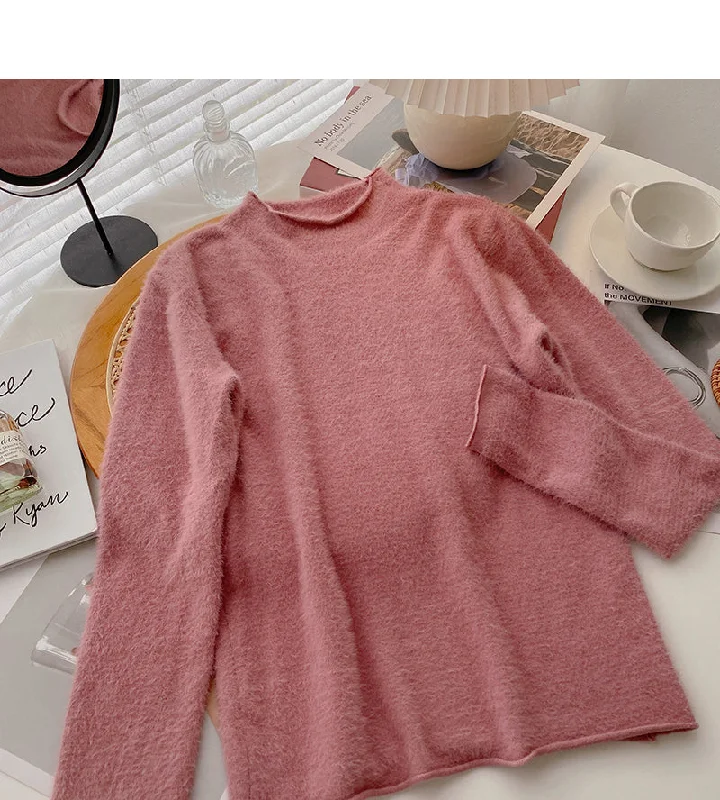 Korean half high collar versatile candy colored bottomed sweater  6557