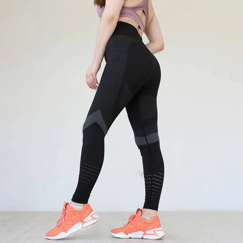 SVOKOR High Waist Fitness Leggings Women Sexy Seamless Leggings Hollow Printed Workout Pants Push Up Slim Elasticity