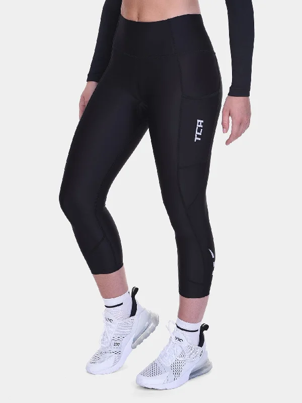 Padded Capri Cycling Leggings For Women With Reflective Strips & Side Pocket