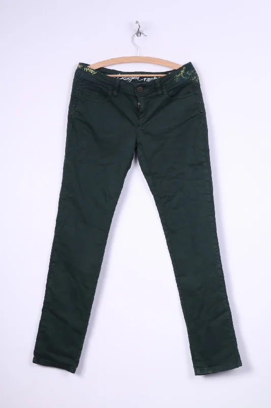 Desigual Rainbow Womens 30 Trousers Green Slim Fit Cotton The Fun