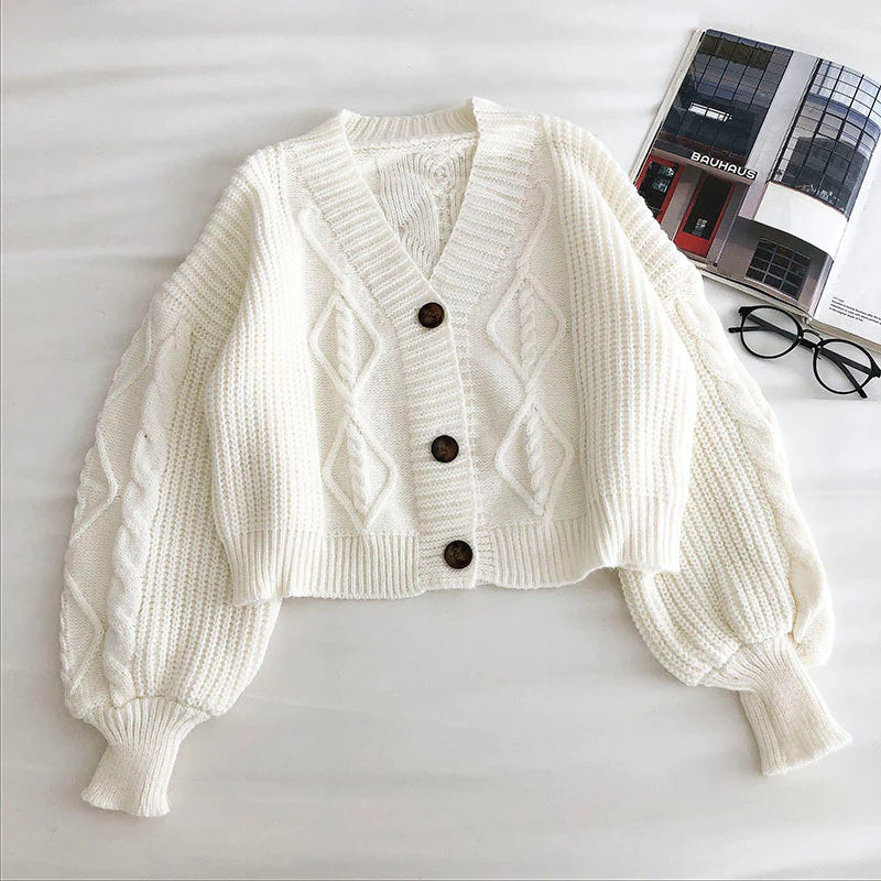 Loose coat women's long sleeve retro three button sweater    S2788