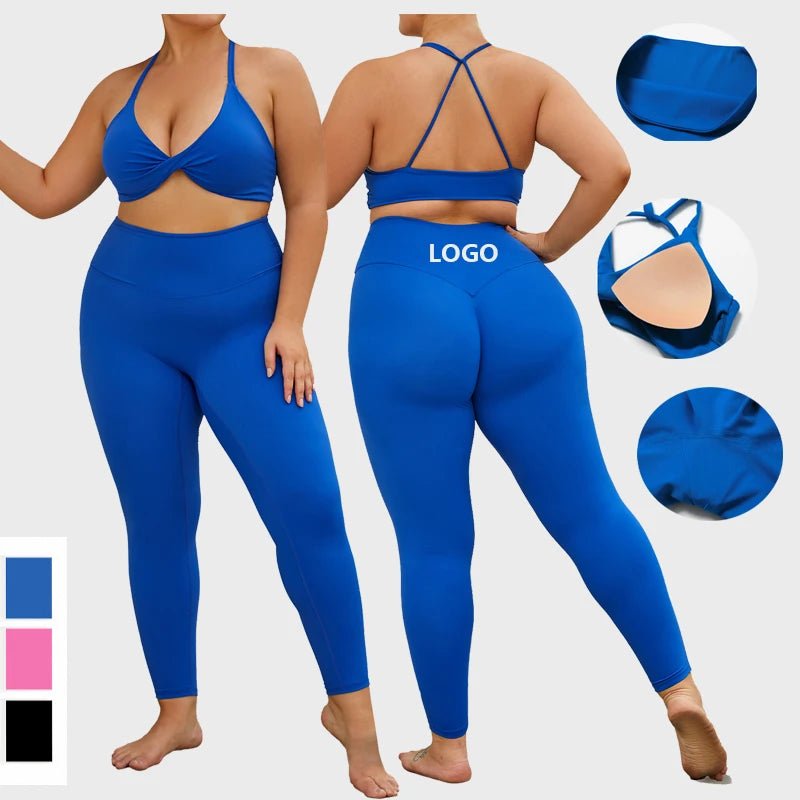 New Plus Size Sportswear Running Padded Bra High Waist Leggings Gym Fitness 2 pcs Set Quick Dry L-3XL Workout Set For Women