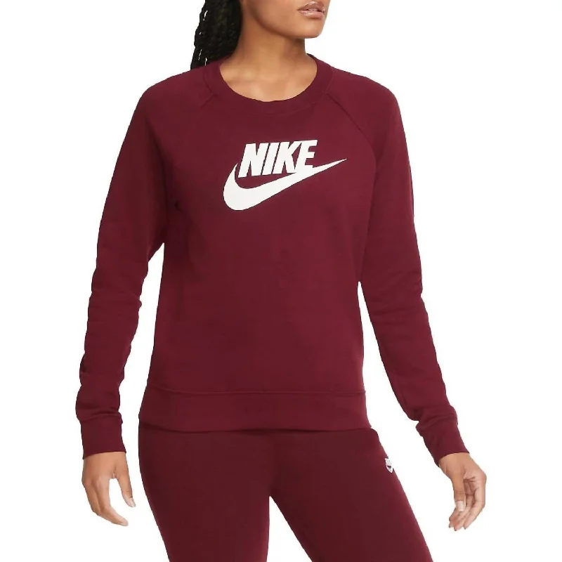 Women's Essential Crew Fleece Sweater In Dark Red