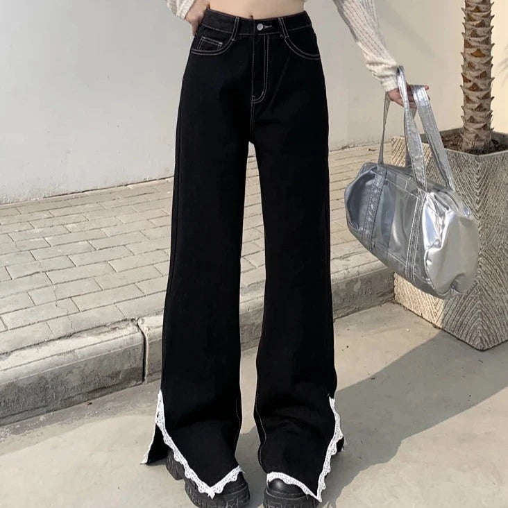 Relaxed Fashion Split Design Wide Leg Jeans