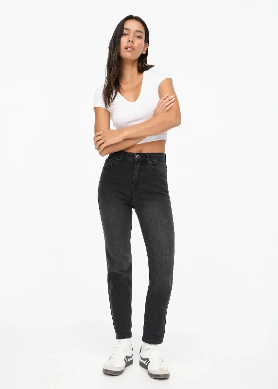 Women's Plain Mom Jeans,Grey