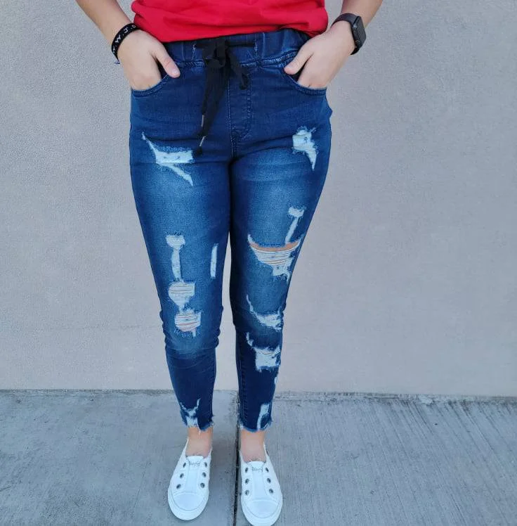 Relaxed Fashion Vivette Distressed Denim Joggers