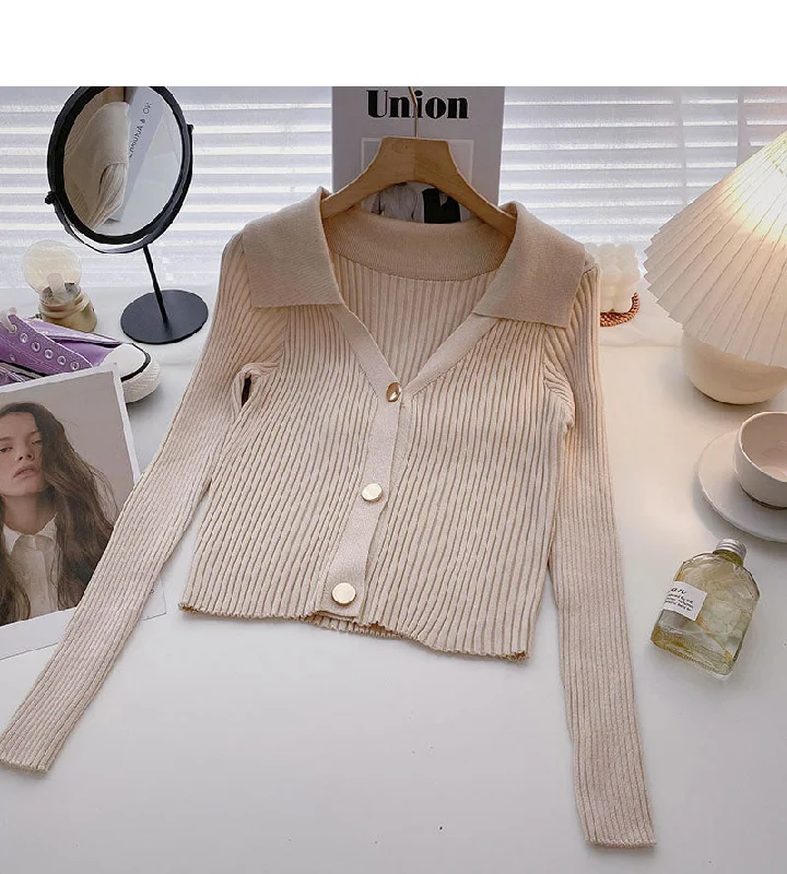 Design sense simple temperament leisure solid color Lapel top  6510