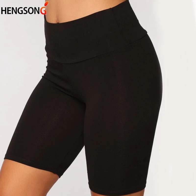 Women Thin Fitness Short Pants Casual Ladies Slim Pants High-Waist Summer Bottom Knee-Length Black Shorts Bodycon Streetwear