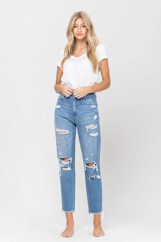 Chic Outfits Vervet by Flying Monkey Distressed Raw Hem Mom Jeans