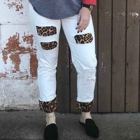 L&B White w/ Leopard Patch Jeans